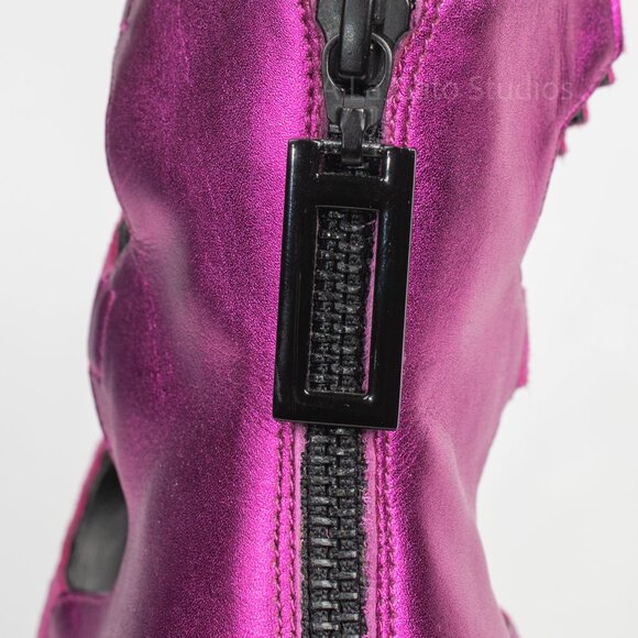 Kat Maconie Thea Metallic Fuchsia Pink Leather Embroidered Aztec Sandals sz 8 - Picture 11 of 11